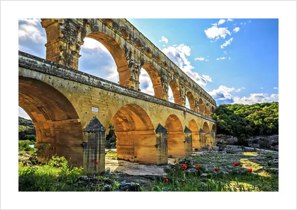 Ancient Roman masterpiece, Roman Aqueduct crossing the Gardon River, Pont du Gard, Southern France, Heritage Site, UNESCO