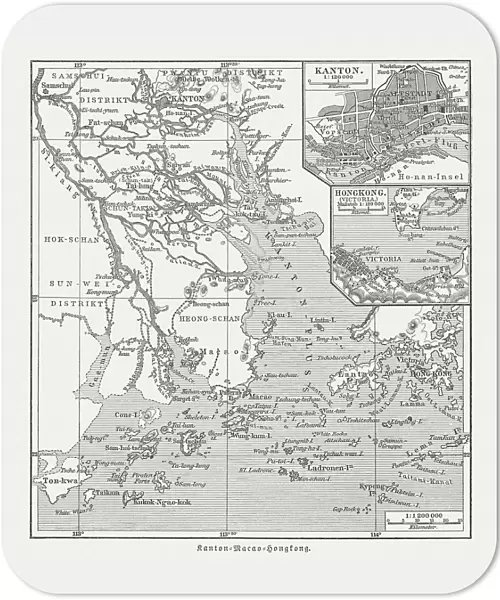 Historical map of the Pearl River Delta, woodcut, published 1897
