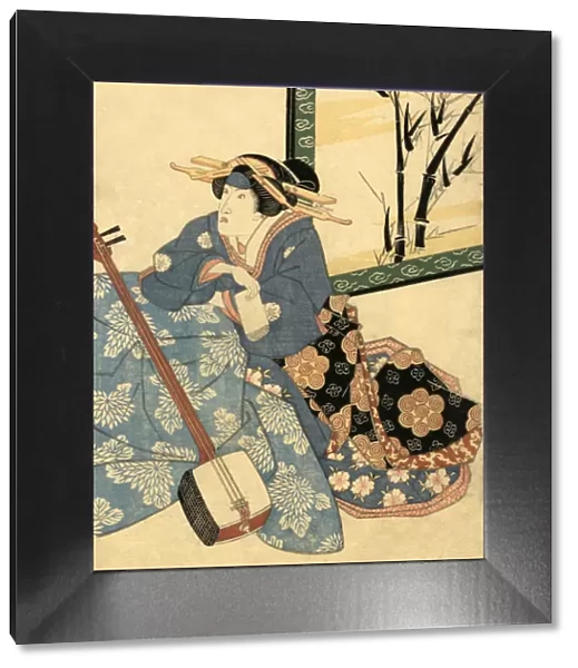 Traditional Japanese Woodblock female musician