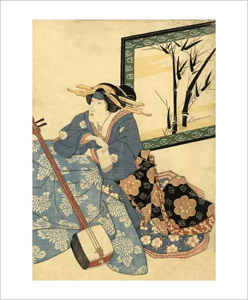 Traditional Japanese Woodblock female musician