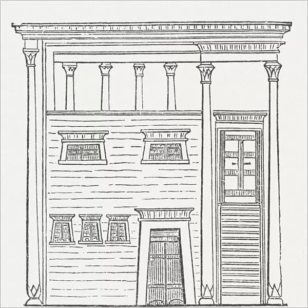 Ancient egyptian apartment building, wood engraving, published in 1876