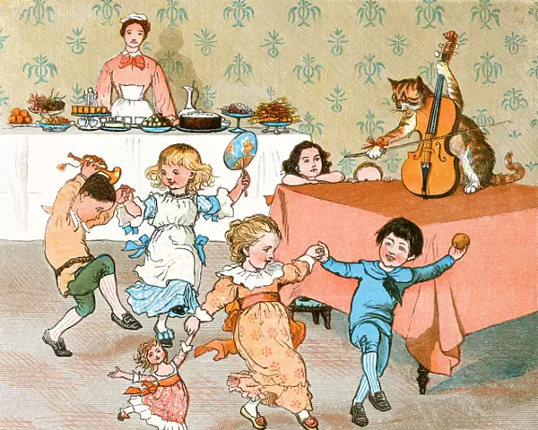 The cat and the fiddle with dancing children