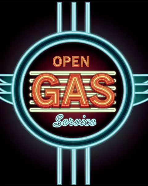 Vintage neon Open Gas Service and garage sign