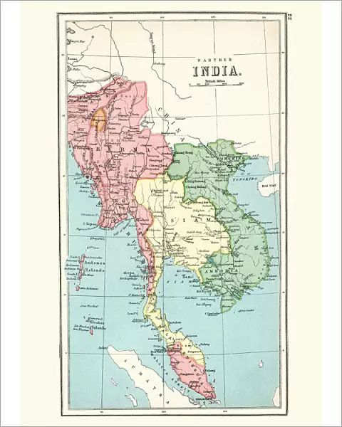 Antique map Burma, Thailand, Vietnam, Malaysia, 1897, late 19th Century