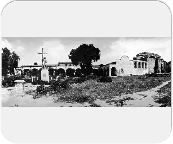 architecture, archival, b, black & white, california, church, cross, exterior, mission