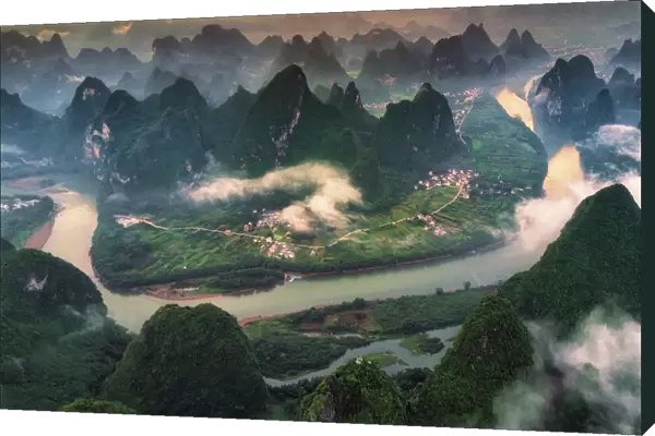 The aerial view at Xianggang hill, Yangshuo, Guilin, Guangxi, China