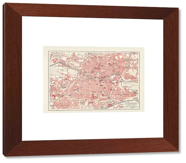 Historical city map of Nuremberg, Bavaria, Germany, lithograph, published 1897