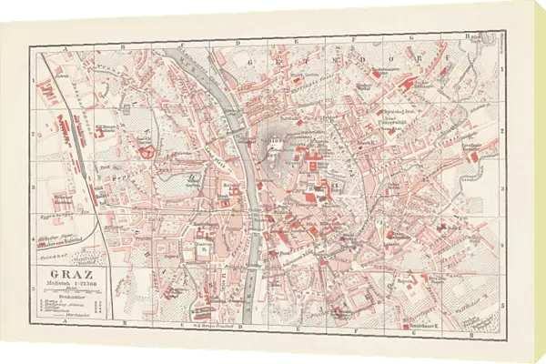 City map of Graz, Styria, Austria, lithograph, published in 1897