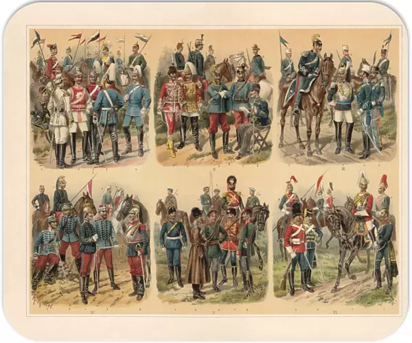 European Cavalries, chromolithograph by Richard KnAotel (1857-1914), published in 1897
