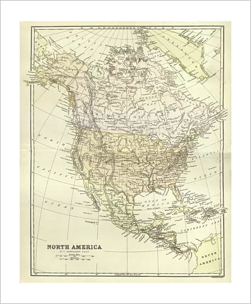 Antique map, North America, Canada and USA, 1884, 19th Century