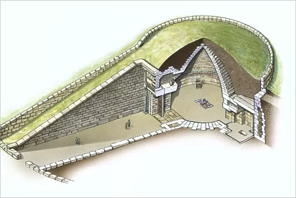 Sectioned view of Treasury of Atreus at Mycenae, Greece