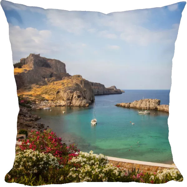 Lindos. Acropolis overlooking turquoise waters of Lindos Bay near the town