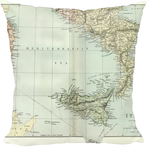 Antique map of Southern Italy, Sardinia, Sicily, 19th Century