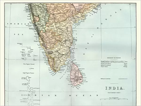 Antique map of Southern India and Sri Lanka, 19th Century