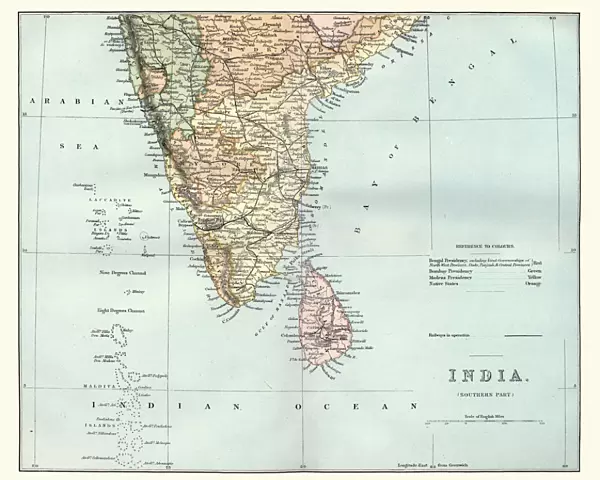 Antique map of Southern India and Sri Lanka, 19th Century