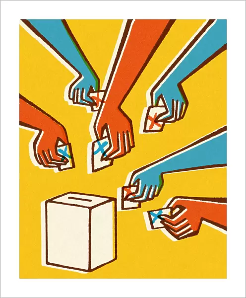 Voting Hands and Ballot Box