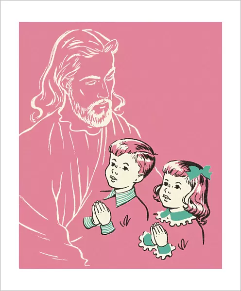 Jesus Looking at Two Praying Children