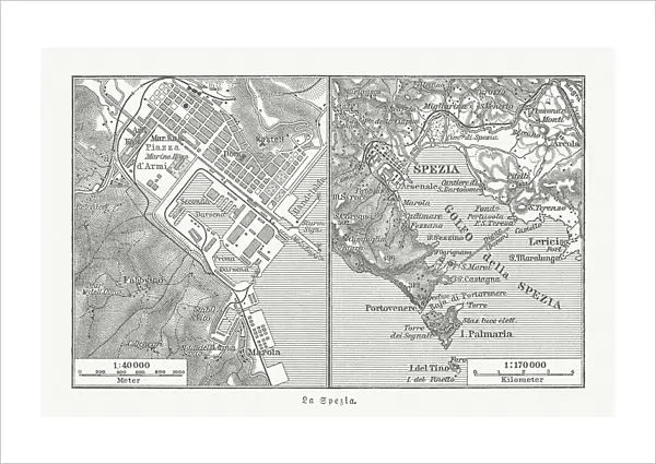 City map of La Spezia, Italy, and surroundings, published 1897