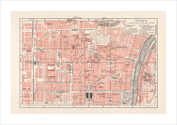 City map of Turin (Torino), Italy, lithograph, published in 1897
