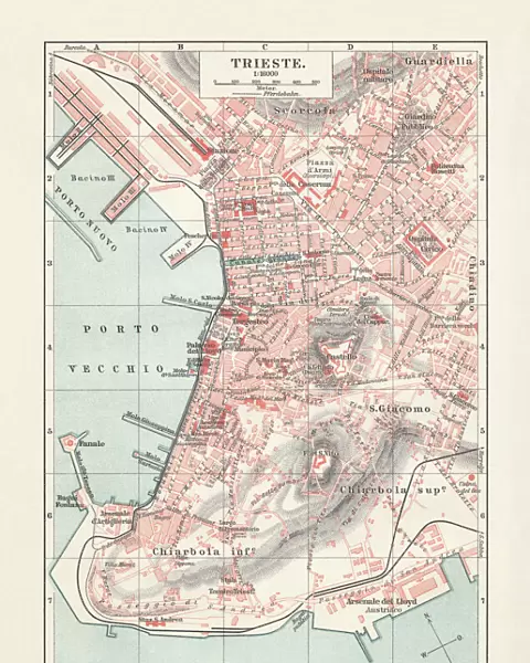 Historical city map of Trieste, Italy, lithograph, published in 1897