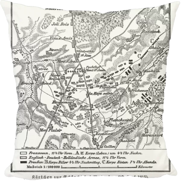 Map of the Battle of Waterloo, Belgium, 18 June 1815