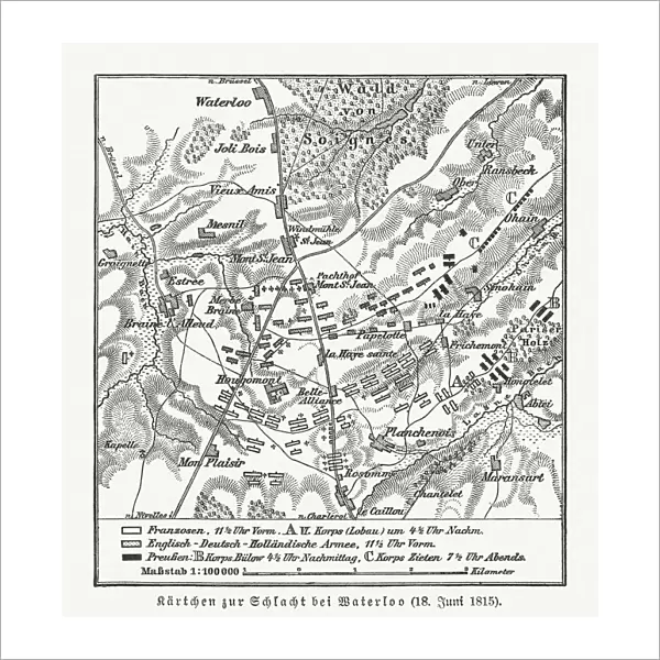 Map of the Battle of Waterloo, Belgium, 18 June 1815