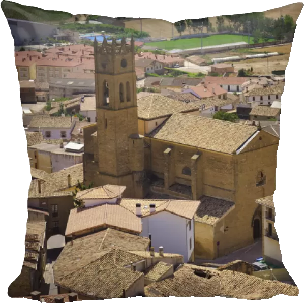 View of Artajona city with san Pedro church from fortress, Spain