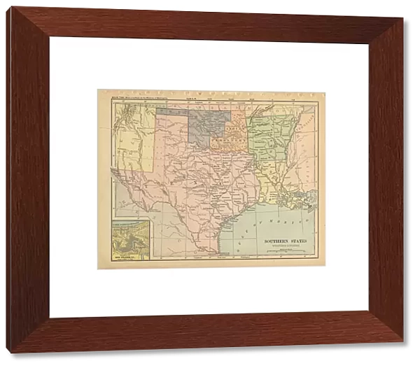 Southern United States Antique Victorian Engraved Colored Map, 1899