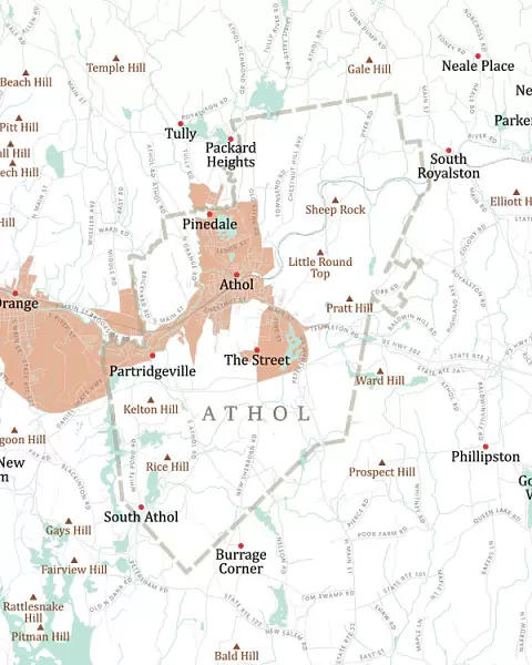 MA Worcester Athol Vector Road Map