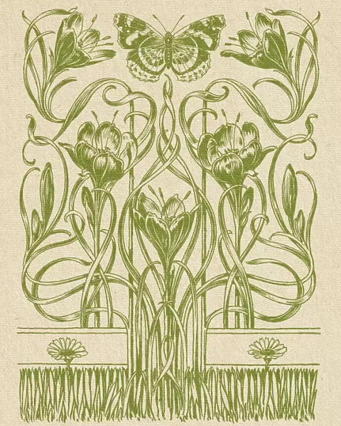 Floral ornament with lilies and butterfly decorative art nouveau 1897