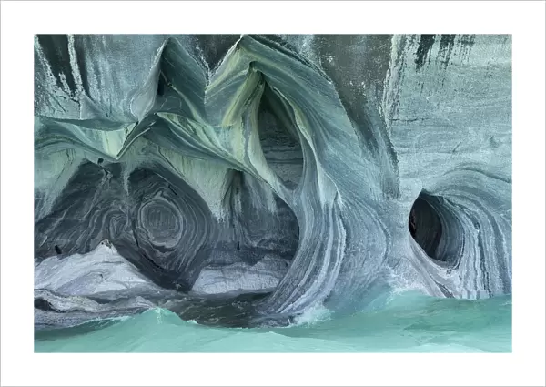 Bizarre rock formations of the marble caves, Cuevas de Marmol, Lago General Carrera
