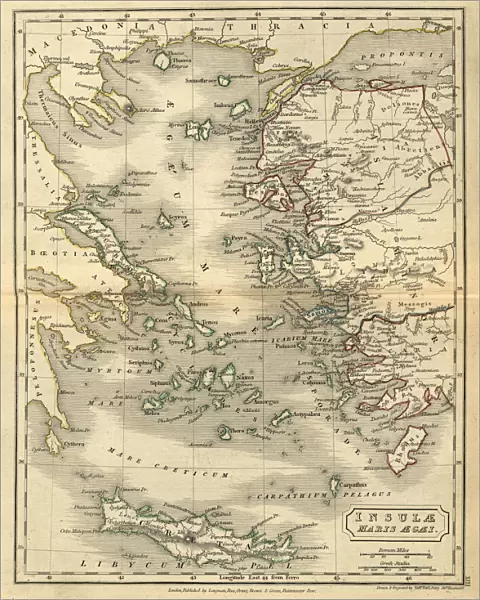 Antique map of Ancient Greece, Insulae Maris Aegaei, Islands of the Aegean Sea