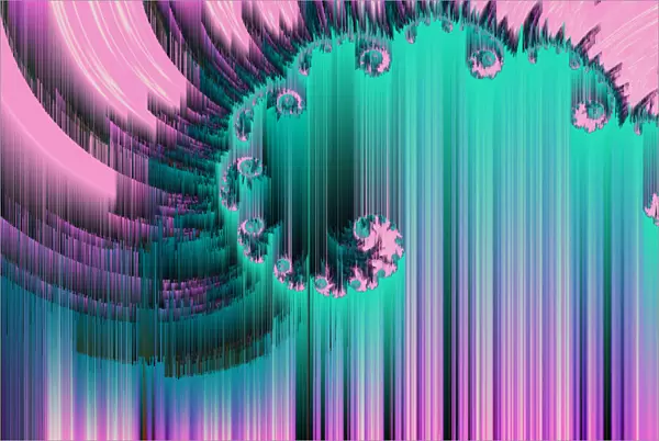 Abstract Distorted Glitch Pink Green Floral Digital Fractal Texture Colorful Background. Geometric Futuristic