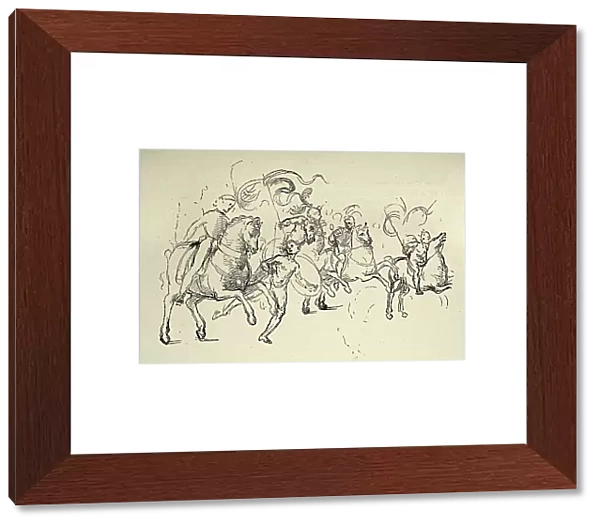After the sketch by Leonardo da Vinci, Man on horseback, solider, warriors, Early renaissance art