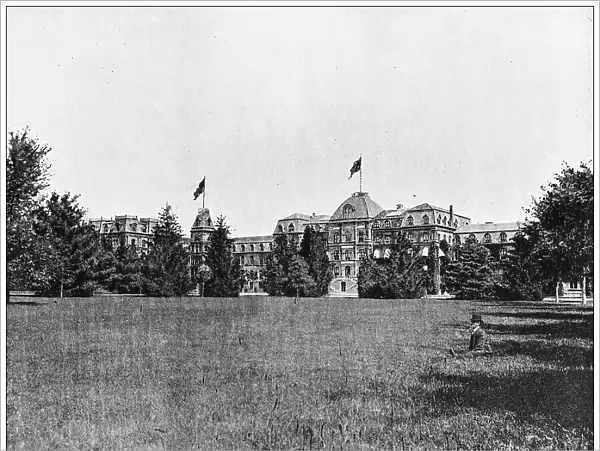 Antique black and white photograph of American landmarks: Vassar College, Poughkeepsie, New York