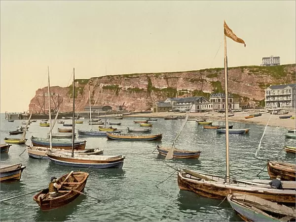 Southern tip of Helgoland, Schleswig-Holstein, Germany, Historic, digitally restored reproduction of a photochromic print from the 1890s