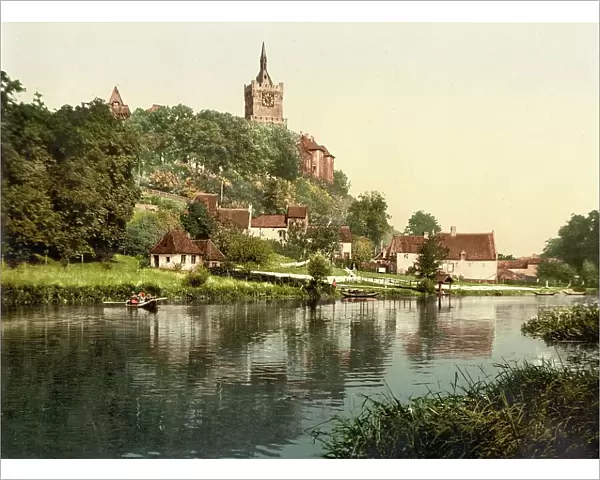 Kirmesdahl and Schwanenburg in Kleve, North Rhine-Westphalia, Germany, Historic, digitally restored reproduction of a photochrome print from the 1890s