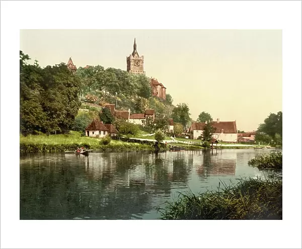 Kirmesdahl and Schwanenburg in Kleve, North Rhine-Westphalia, Germany, Historic, digitally restored reproduction of a photochrome print from the 1890s
