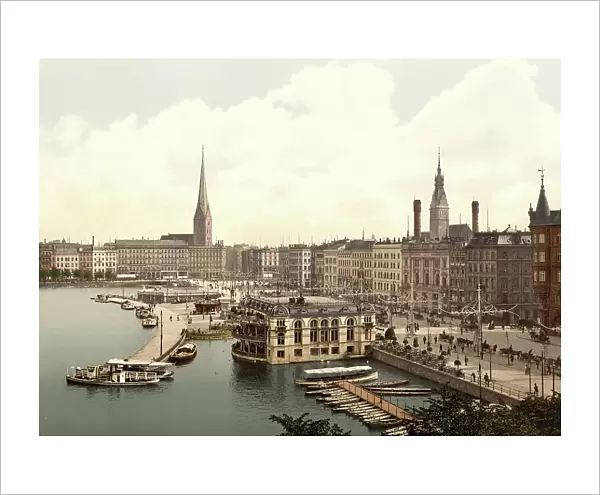 The Jungfernsteig in Hamburg, Germany, Historic, digitally restored reproduction of a photochrome print from the 1890s