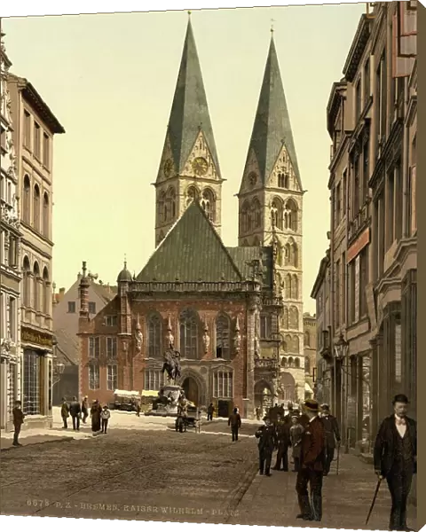The Kaiser-Wilhelm-Platz in Bremen, Germany, Historic, digitally restored reproduction of a photochrome print from the 1890s