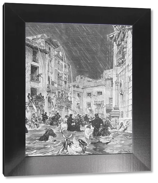 The flood in Murcia, rescue of the inhabitants in the district of San Benito, Spain, Historic, historical, digitally improved reproduction of an original from the 19th century, digitally restored reproduction of an original from the 19th century