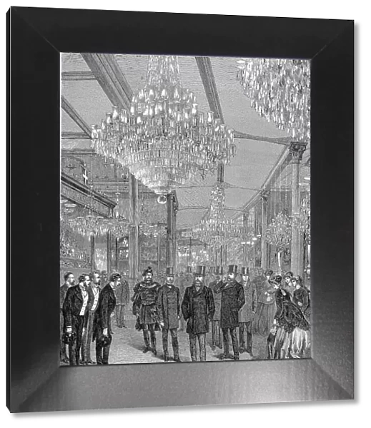 Emperor Franz Joseph I of Austria visits the World's Fair in Paris, Paris World's Fair 1889, France, Historic, digitally restored reproduction of an original 19th century artwork, exact original date unknown