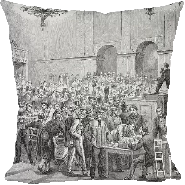 A gathering of workers in Vienna, Austria, Viennese Uprising or October Revolution, Historical, digitally restored reproduction of a 19th century original, exact original date not known