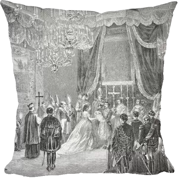 Christening of the newborn Archduchess of Austria in the village of Ofen, Austria, Marie Therese of Austria, Historic, digitally restored reproduction of an original 19th-century artwork, exact original date unknown