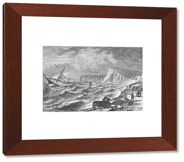 Historical illustration of the rescue of shipwrecked people, Germany, Historical, digitally restored reproduction of an original artwork from the 19th century, exact original date unknown