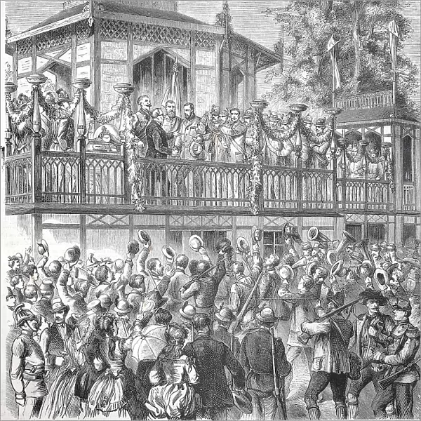 Schuetzenfest, c. 1885, a traditional festival or fair with target shooting, here the distribution of prizes and awards in Vienna, Austria, Historic, digitally restored reproduction of a 19th century original, exact original date unknown