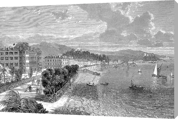 The Promenade des Anglais, Promenade of the English, c. 1885, a promenade along the Mediterranean Sea in Nice, France, Historic, digitally restored reproduction of a 19th century original, exact original date unknown