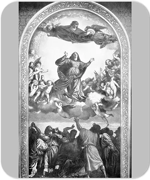 Historical photo (ca 1880) of the Assumption of the Virgin Mary, painting by Titian, Italy, Historical, digitally restored reproduction of an original 19th century original, exact original date unknown