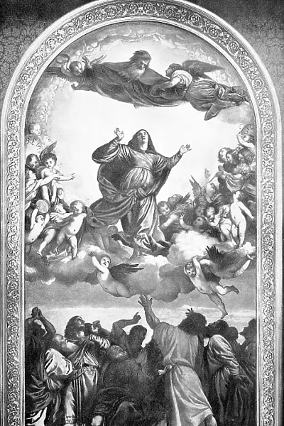 Historical photo (ca 1880) of the Assumption of the Virgin Mary, painting by Titian, Italy, Historical, digitally restored reproduction of an original 19th century original, exact original date unknown