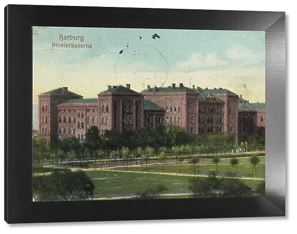 Pioneer barracks in Harburg, Hamburg, Germany, postcard with text, view around 1910, historical, digital reproduction of a historical postcard, public domain, from that time, exact date unknown